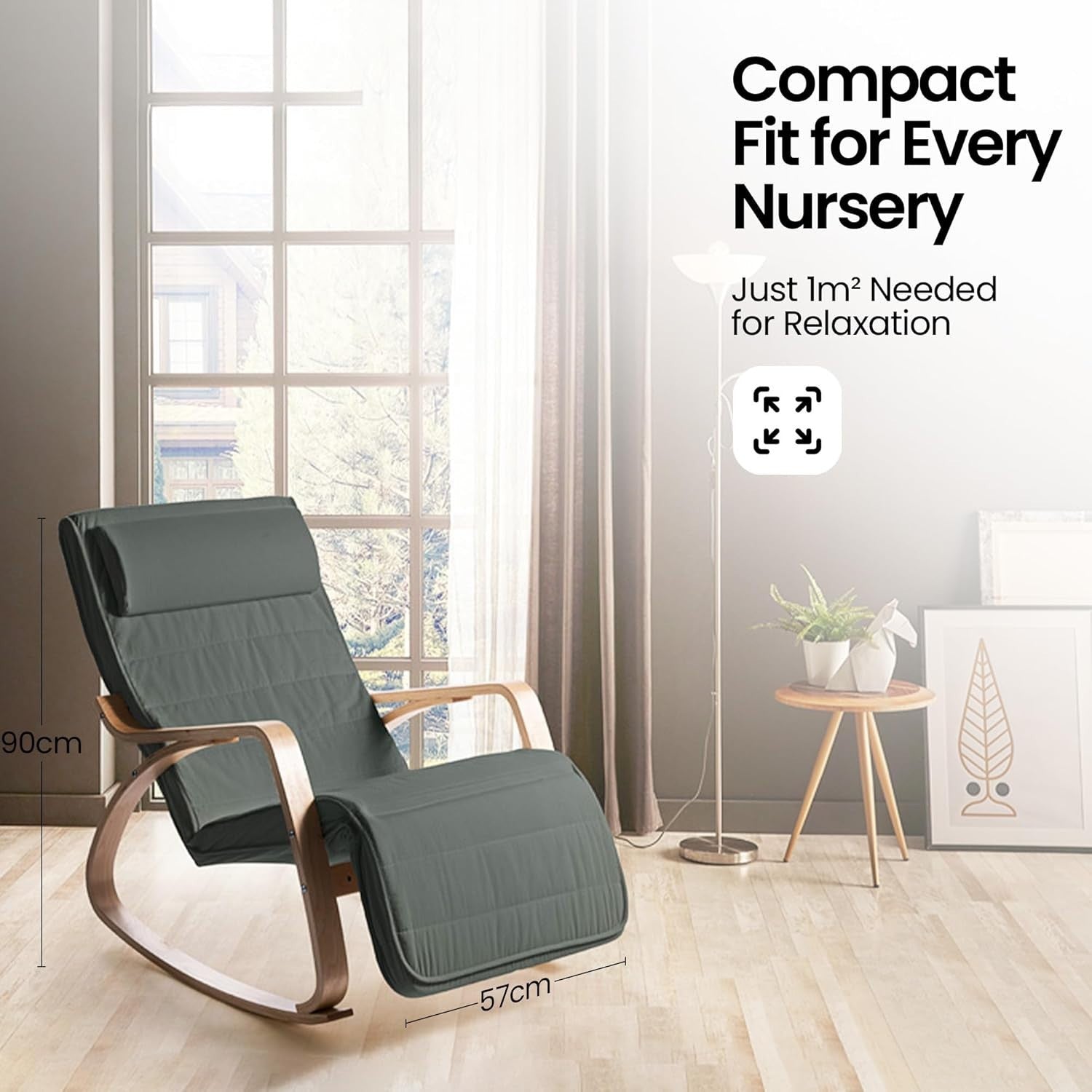 Silent Rocking Nursery Chair with Footrest | Bentwood Frame | Cushioned Comfort
