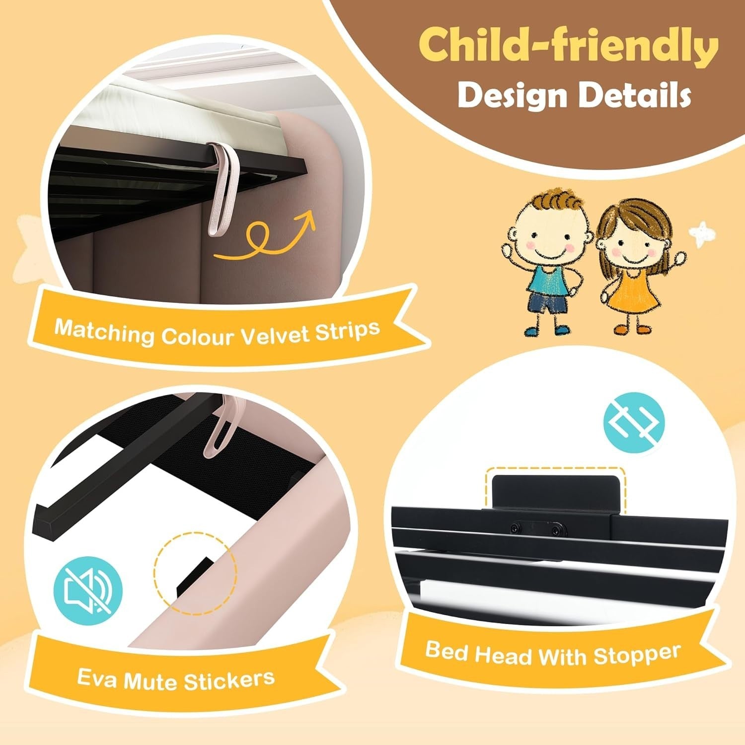 Single Sofa Bed with Storage Pink Velvet 3FT Daybed Kids Room 90x190cm