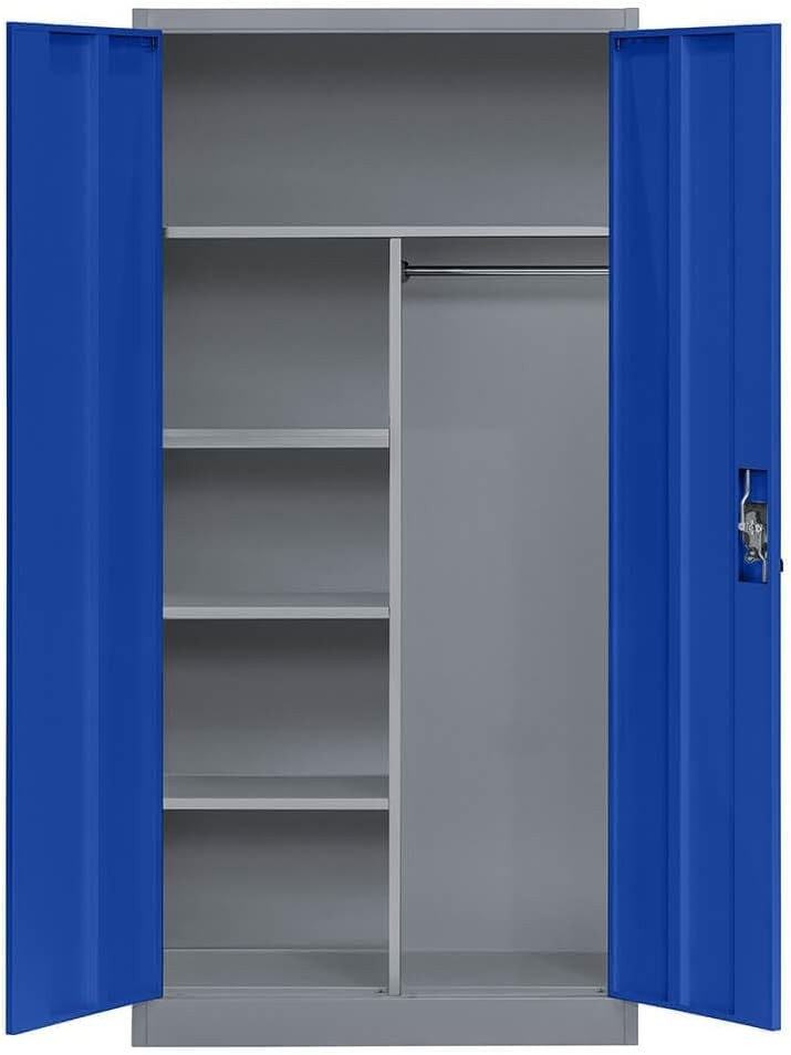 Blue Metal Lockable Cleaning Cabinet Utility Cupboard with Adjustable Shelves