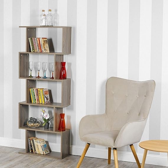 Modern S-Shaped 5-Tier Display Shelf Unit – Space-Saving Bookcase Storage Rack