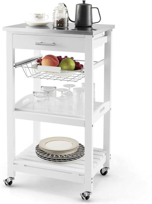 4 Tier Rolling Kitchen Trolley Storage Cart Drawer Basket Lockable Wheels