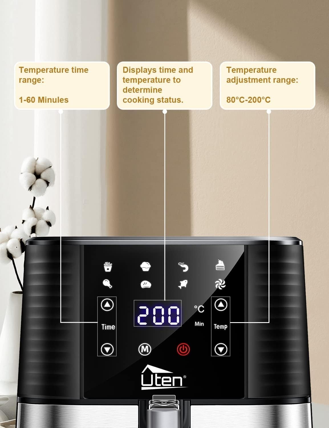 Air Fryer 5.5L 1700W Digital Display Oil-Free Healthy Cooking Bake Grill Roast