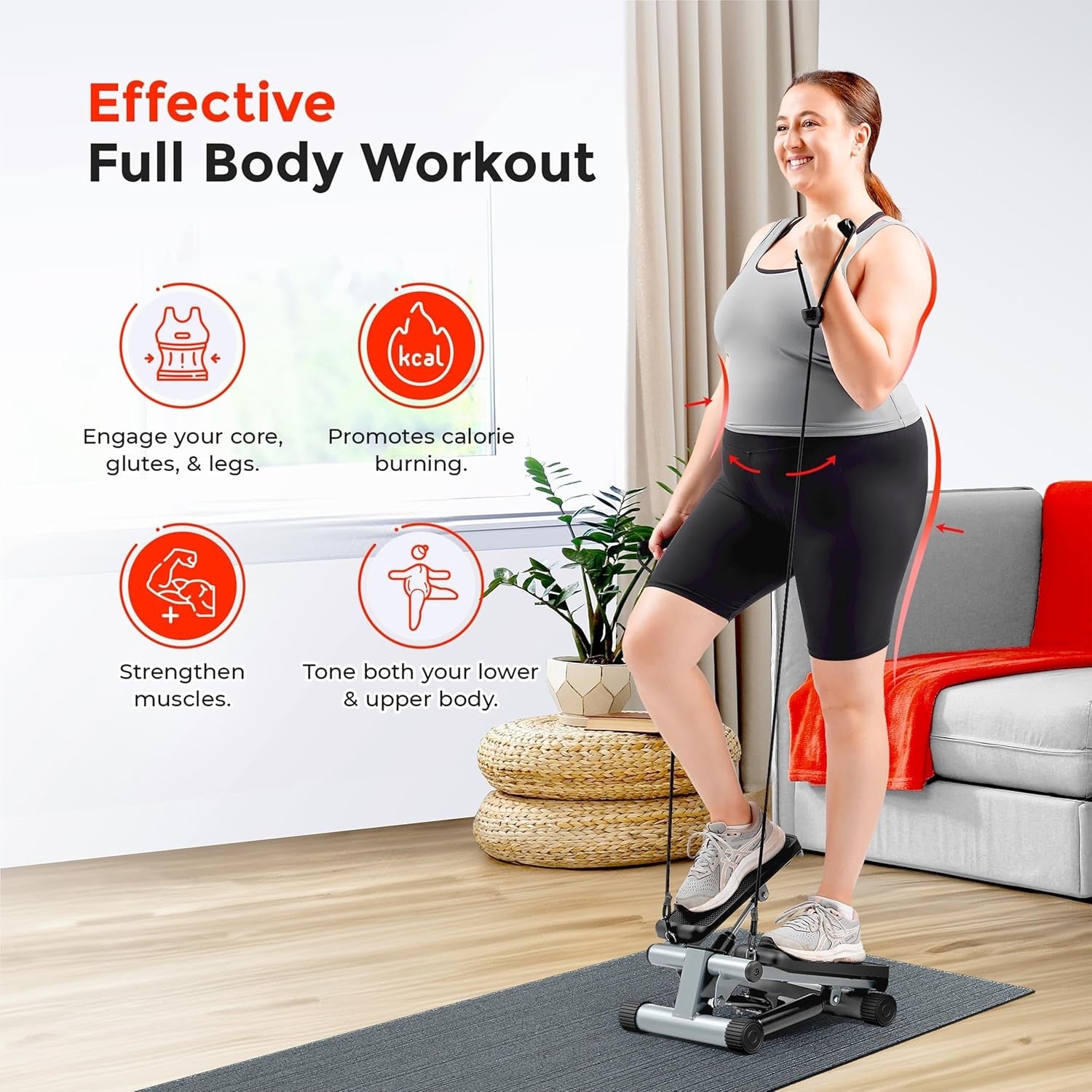 Compact Mini Stepper Cardio Trainer Twist Motion Resistance Bands Home Gym