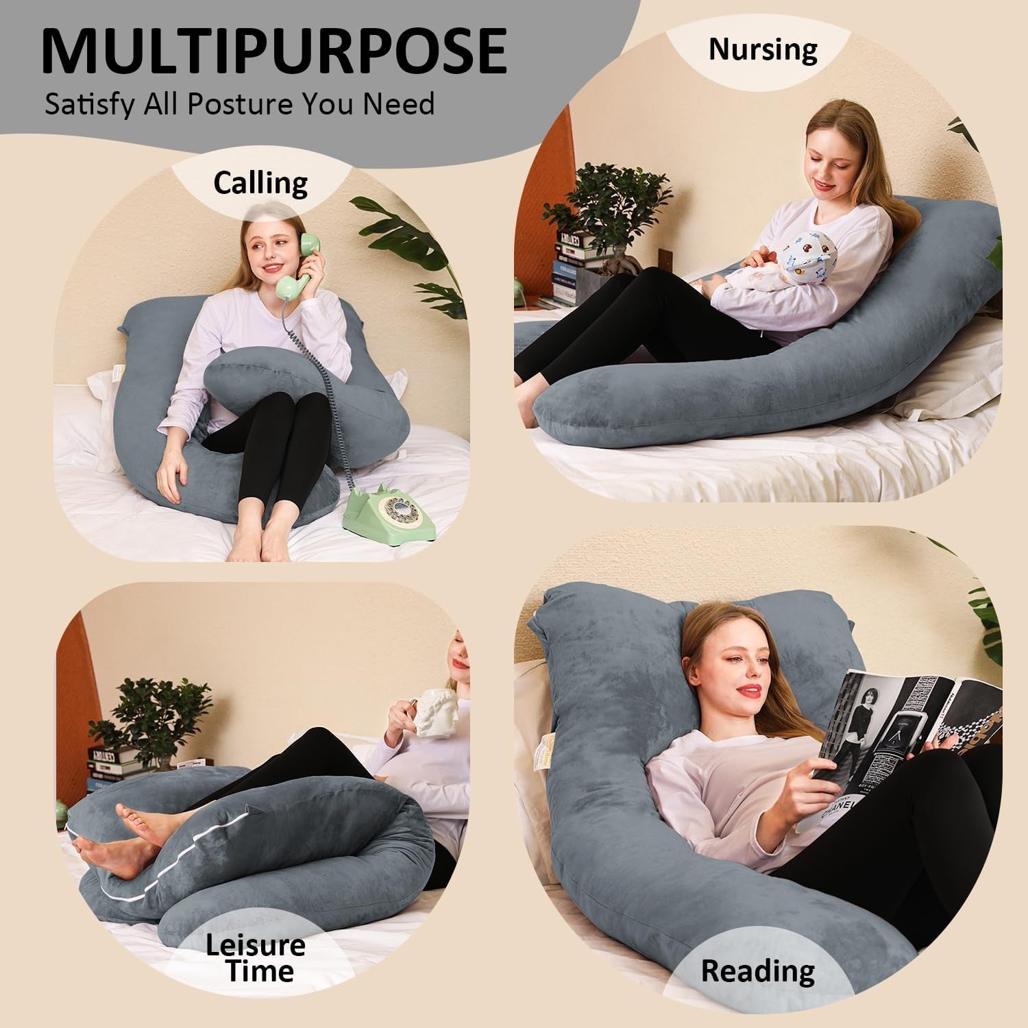 U Shaped Pregnancy Pillow 55" Full Body Support Maternity Sleeping Pillow
