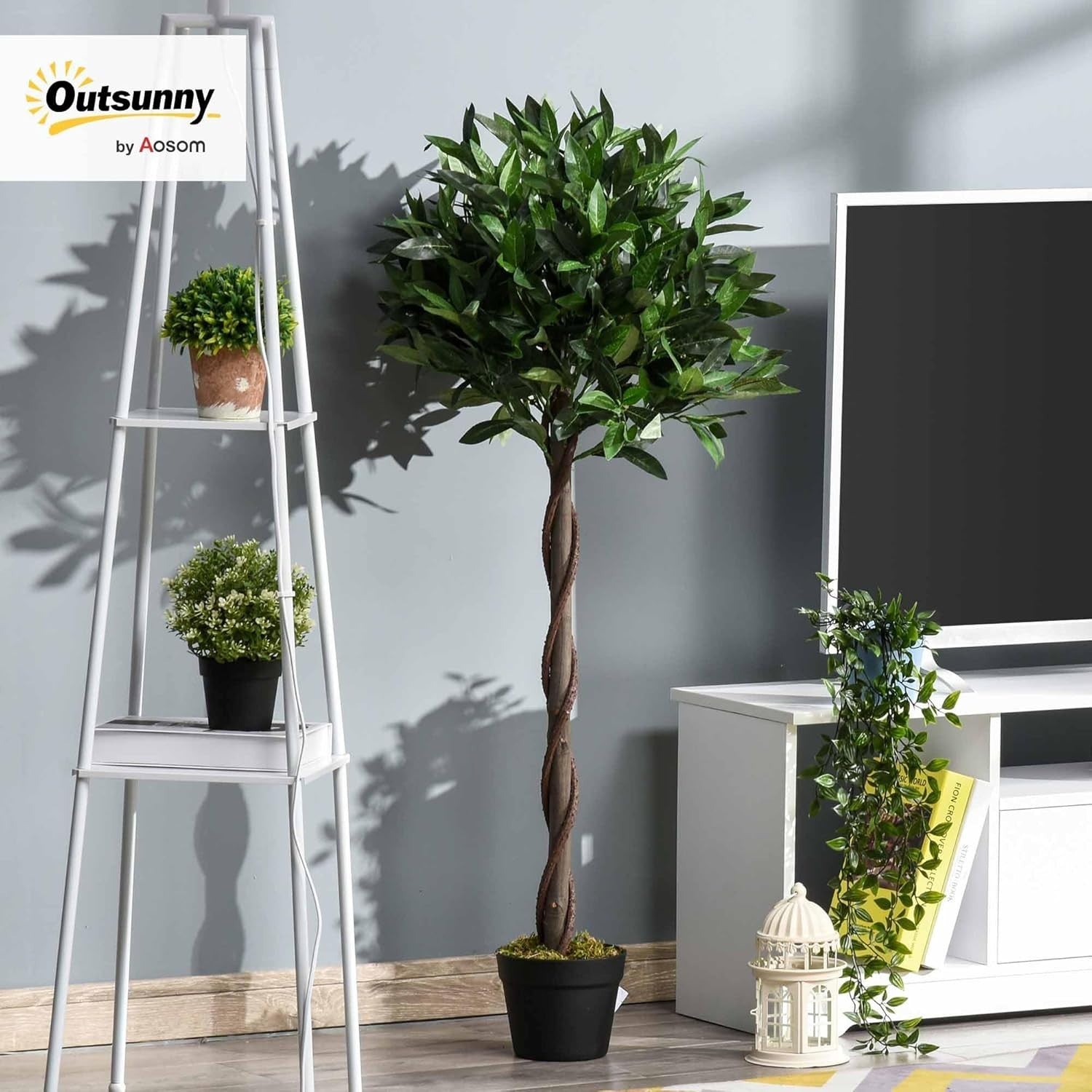 Set of 2 Artificial Bay Laurel Trees 120cm Potted Faux Green Topiary Home Garden