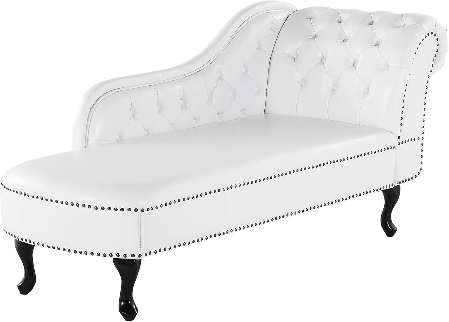 Right Hand Faux Leather Chaise Lounge White Chesterfield Sofa Seat Padded