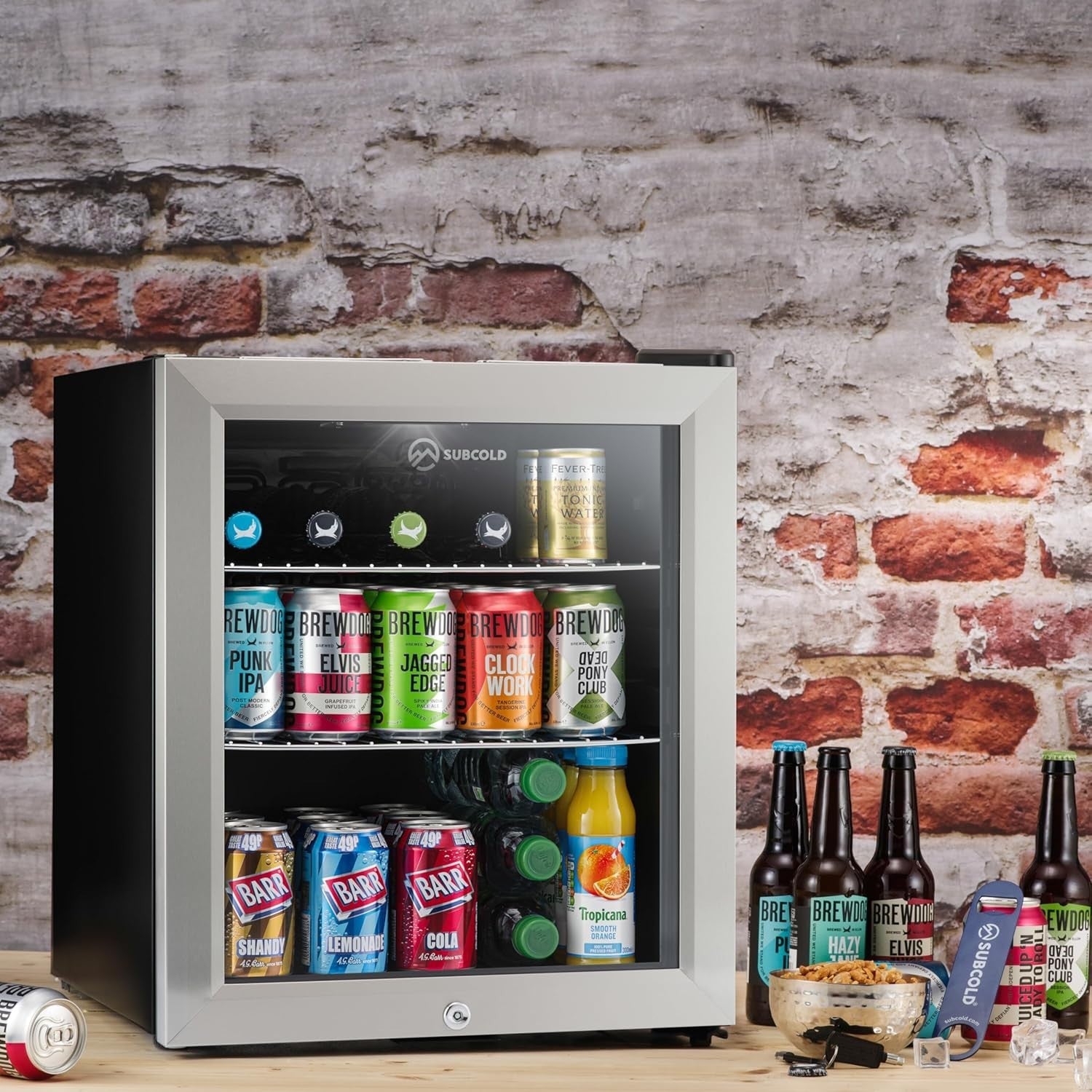46L Mini Fridge Cooler Drinks Wine Beer LED Light Lock Energy Efficient Stainles