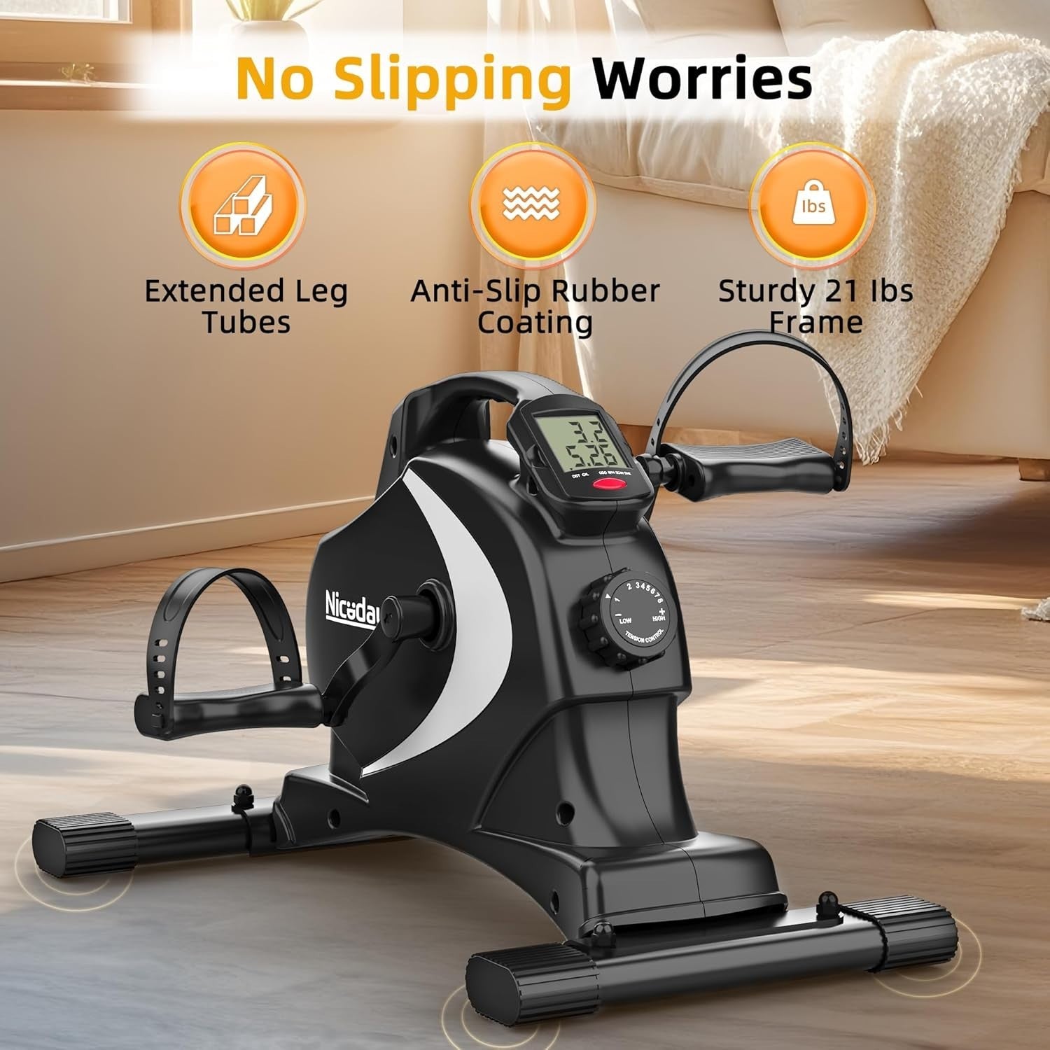 Mini Under-Desk Magnetic Pedal Exerciser w/ LCD Monitor & Quiet 8-Level