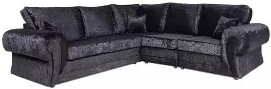 Luxury 5-Seater L-Shape Velvet Corner Sofa Black High Back Cushions