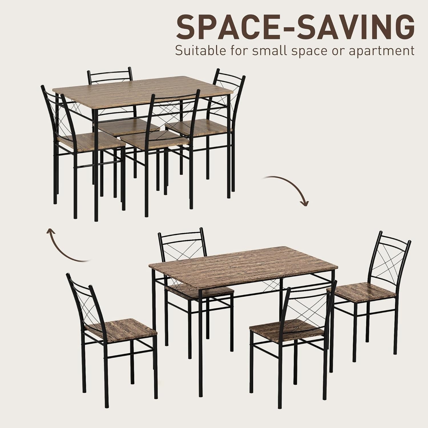 Compact Oak Dining Table & 4 Chairs Set – Space Saving, Modern Steel Frame