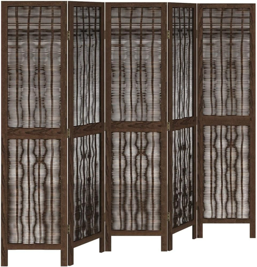 5 Panel Dark Brown Wooden Room Divider 180x150cm Folding Privacy Screen Home