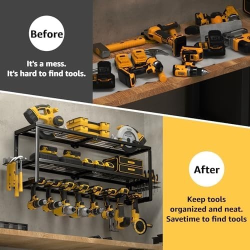 Heavy-Duty Wall-Mounted Tool Rack 82.6x21x33cm 8-Slot Drill Organizer