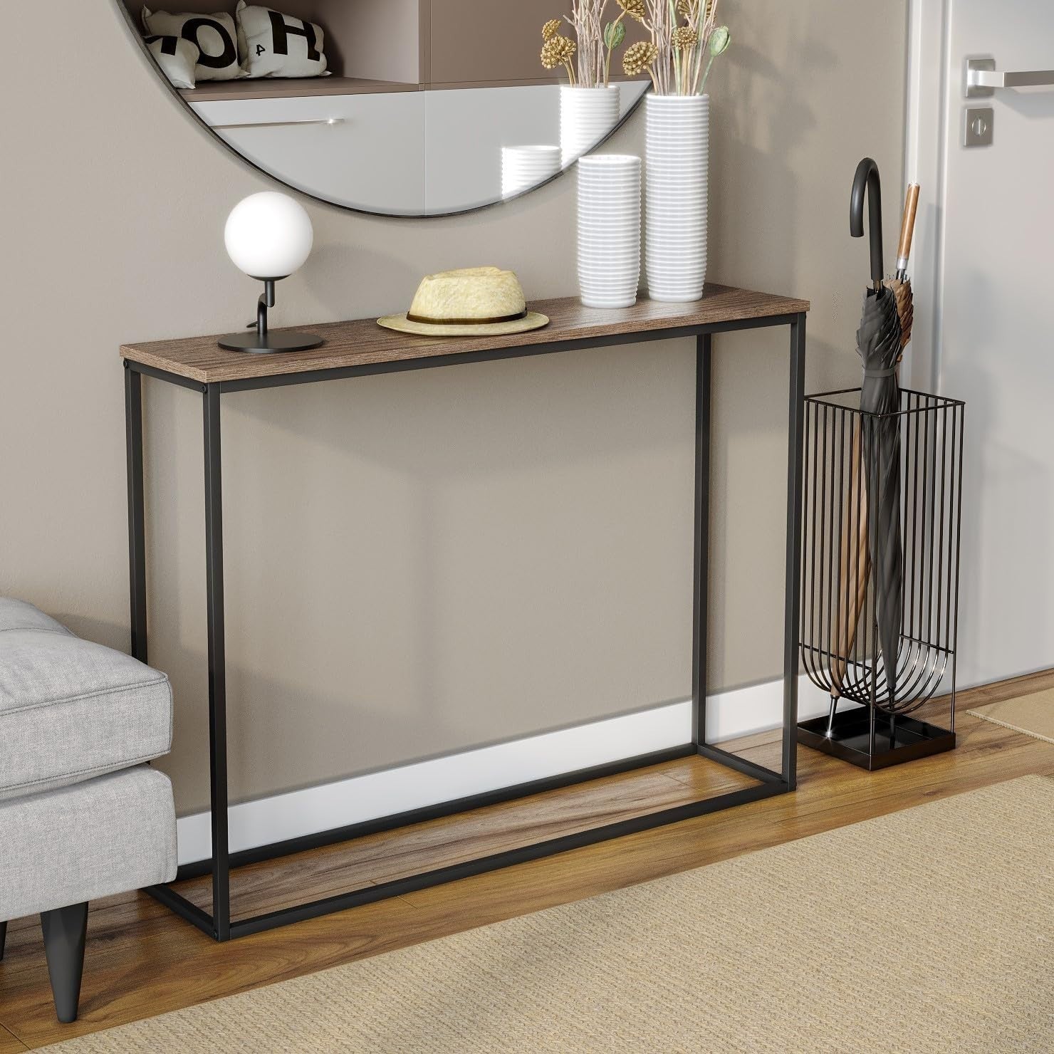 Sleek Wooden Hallway Console Table 24x100x75cm Metal Legs - Stylish Storage