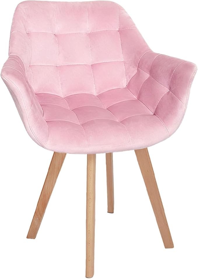Pink Velvet Swivel Accent Armchair Vanity Makeup Chair Wood Legs