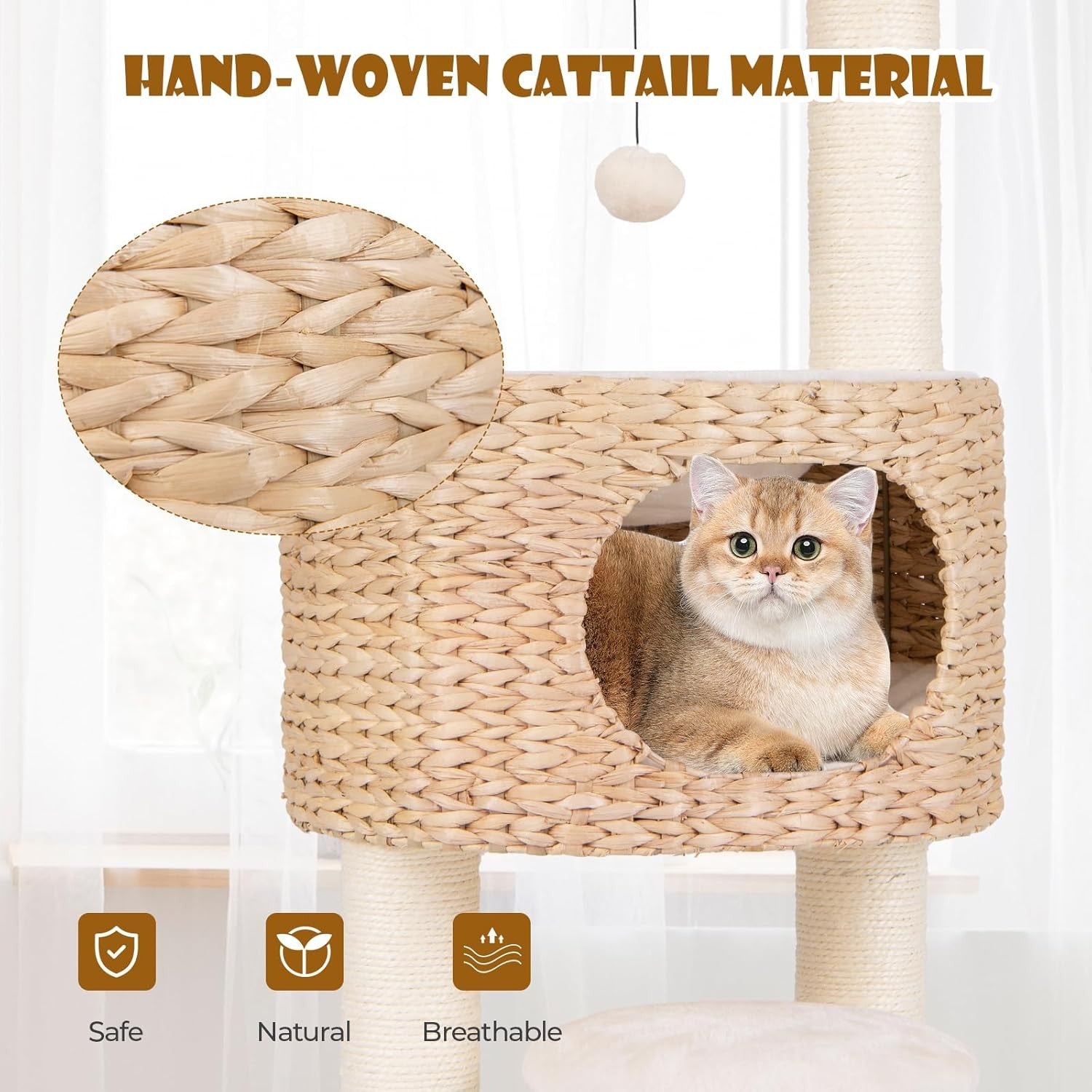 Modern Cat Tree Tower With Wicker Condo Top Perch Scratching Posts Indoor