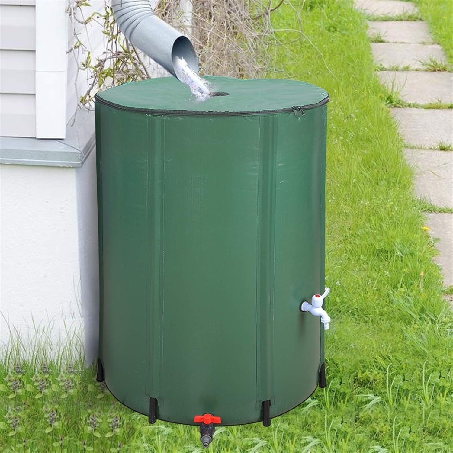 100 Gallon Collapsible Rain Barrel, Portable Water Butt with Tap & Overflow Kit