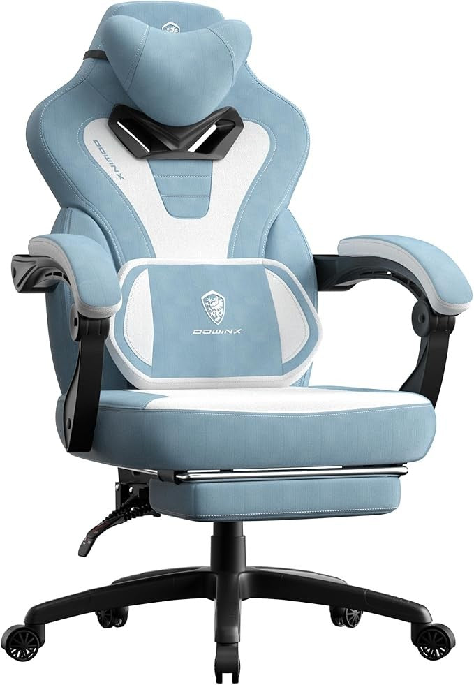 Dowinx Gaming Chair w/ Footrest Heavy Duty Blue/White