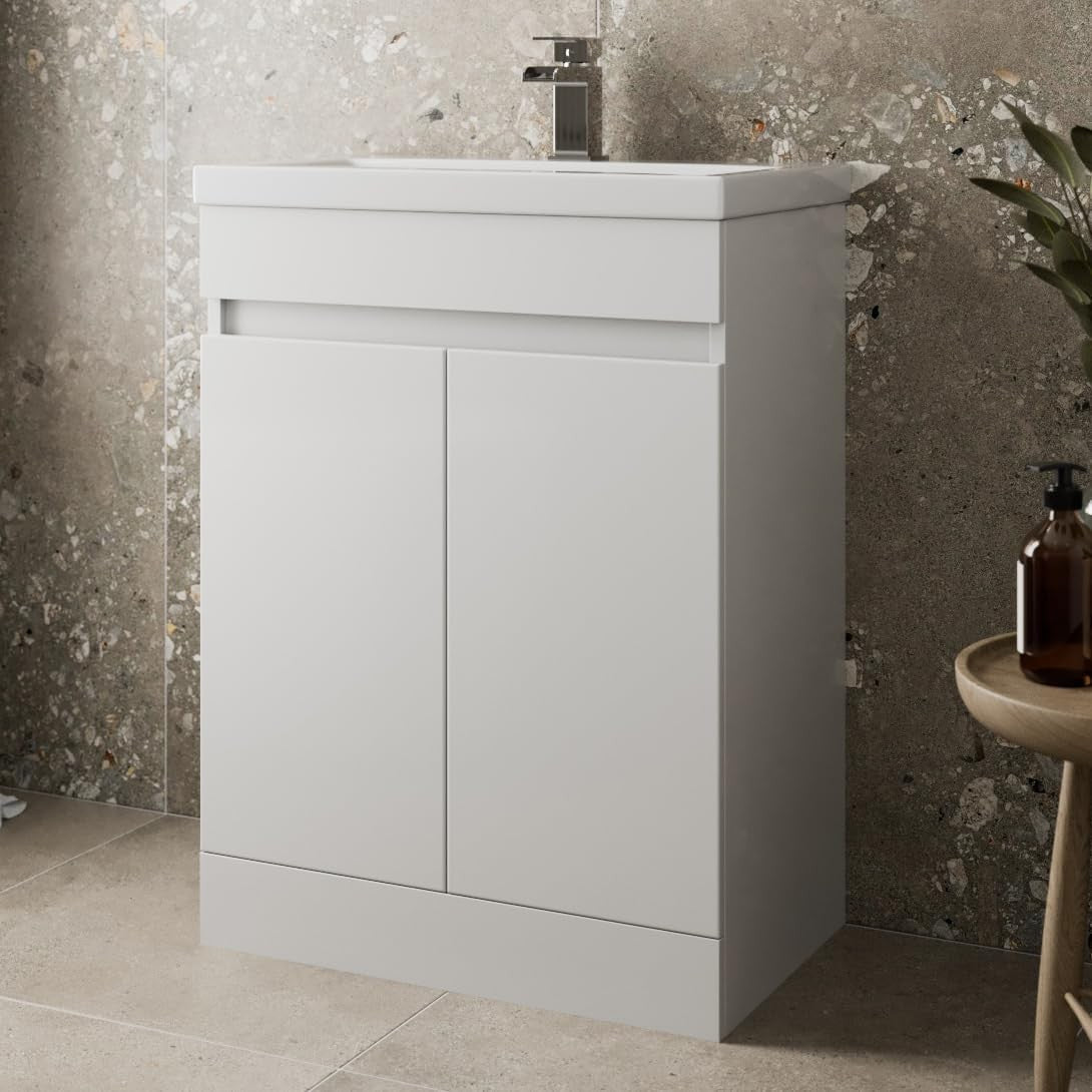 Modern White Gloss Vanity Unit 600mm Bathroom Sink Cabinet With Basin Storage