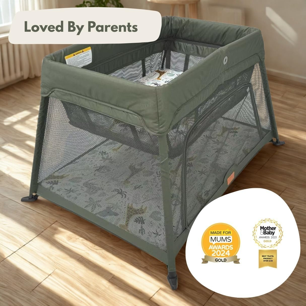 Travel Cot Playpen Lightweight Foldable Baby Bed with Mattress & Storage Green