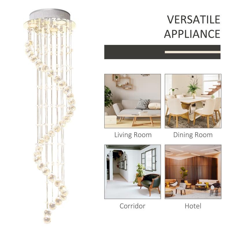 Modern Spiral Crystal Chandelier Pendant Light GU10 Ceiling Lamp 120cm Chrome