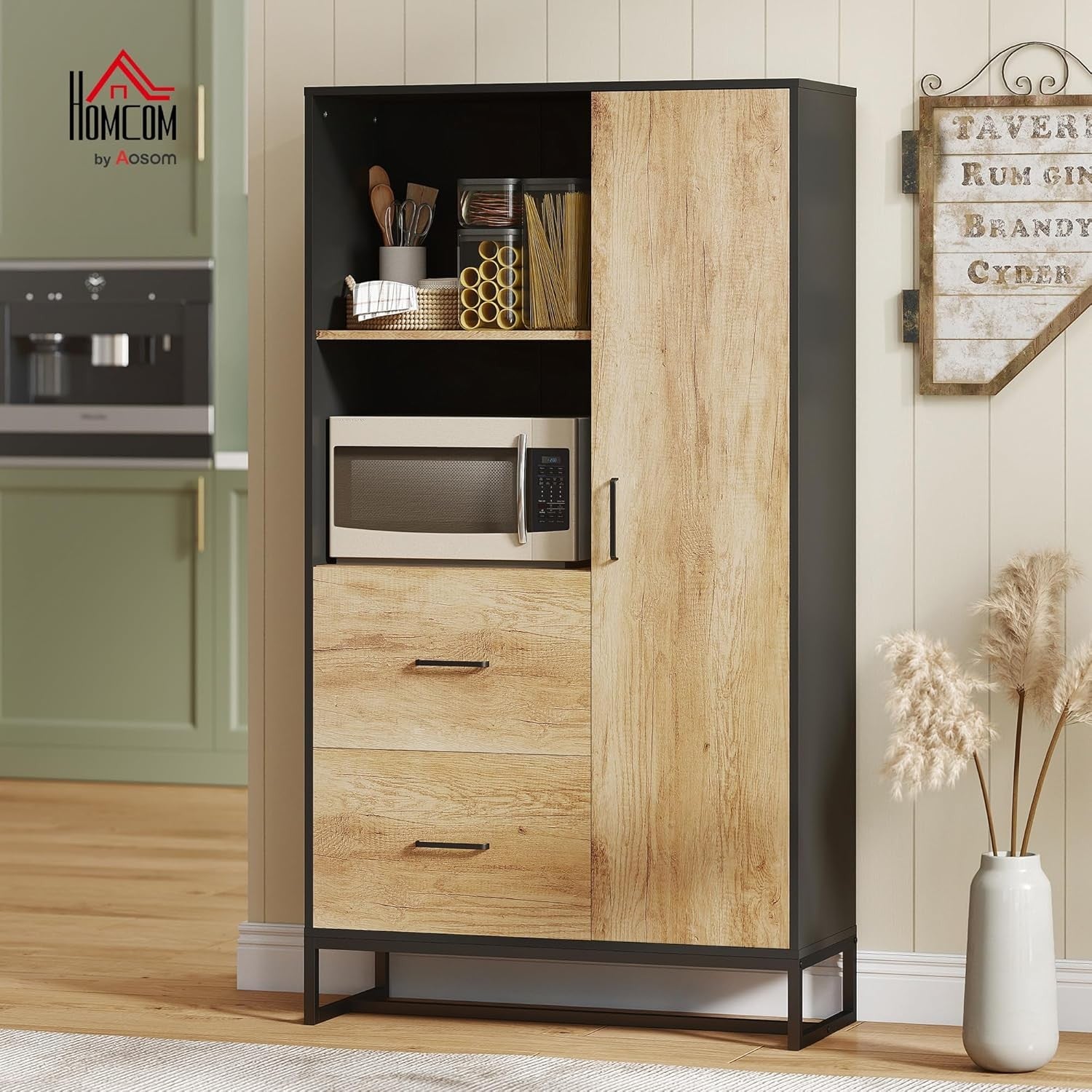 Freestanding Kitchen Storage Cabinet with Shelves Drawers & Microwave Stand