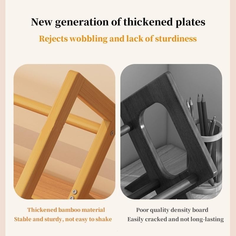 Wooden Desktop Tilting Bookcase Shelf – Bamboo Organizer for Books & Magazines