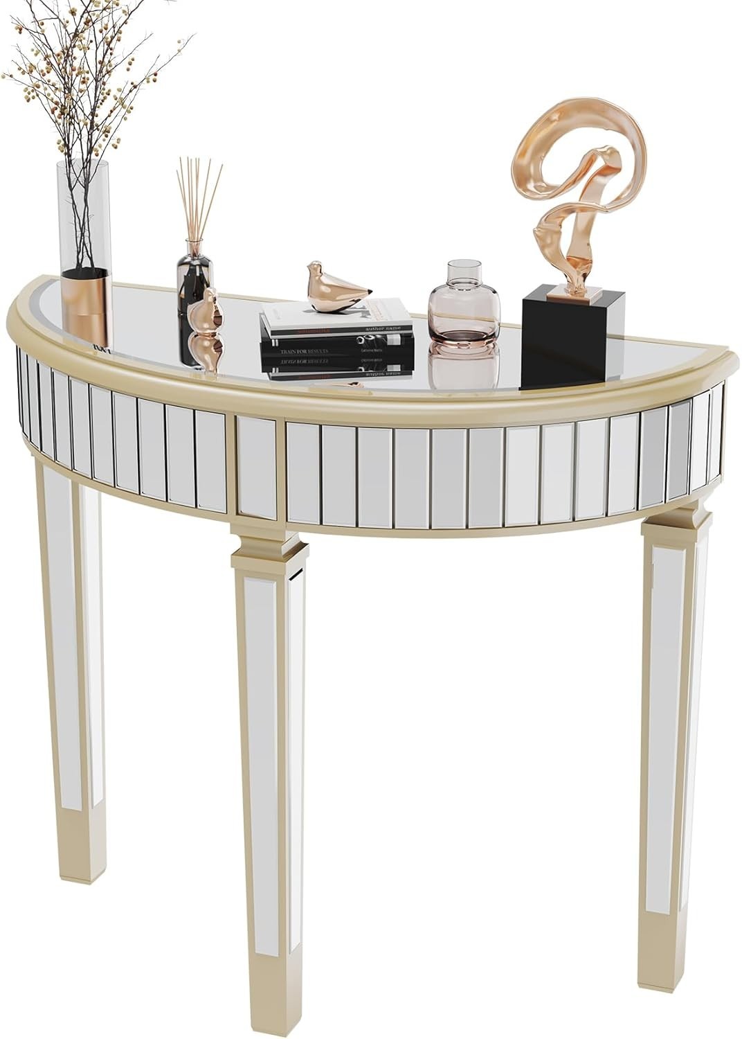 Elegant Mirrored Half Moon Console Table 90x35x80.5cm - Chic Hallway Decor