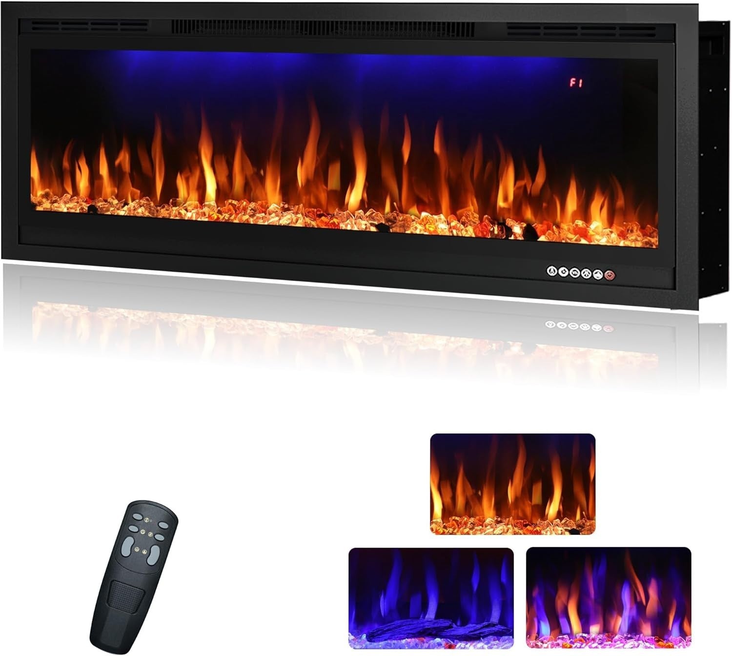 50in WiFi Electric Fireplace Wall Insert Heater App Control 3 Flame LED