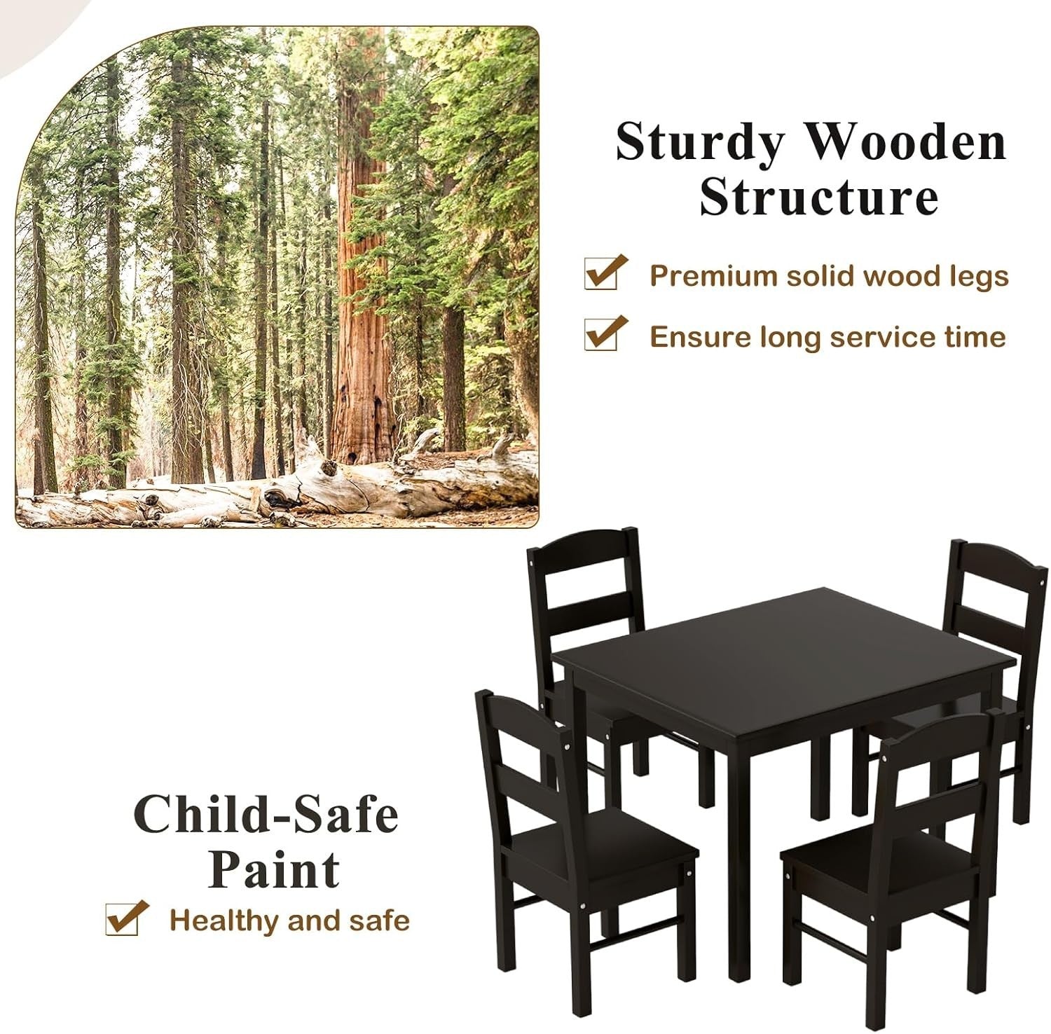 Kids Wooden Table and Chair Set, 4 Seats, Durable Activity & Study Furniture