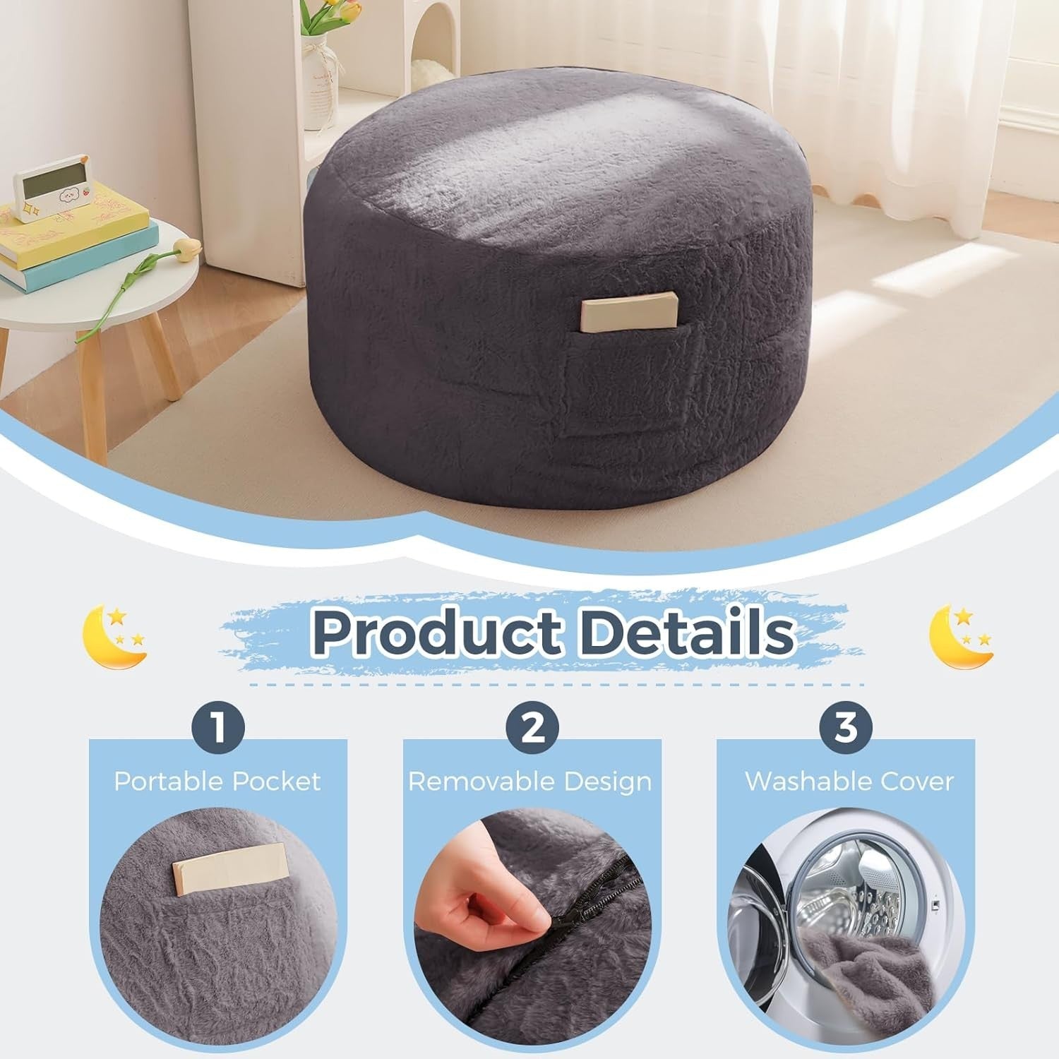 Convertible Kids Bean Bag Chair Bed Faux Fur Lounger Sofa Mattress