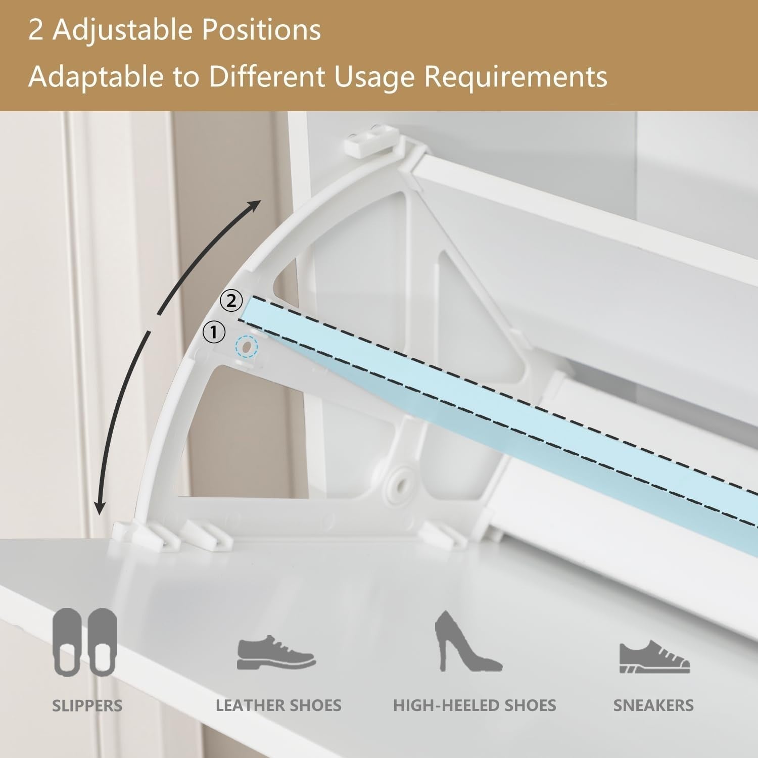 White Tilting Shoe Cabinet 3 Compartments Hidden Shelf Storage 80x24x120cm