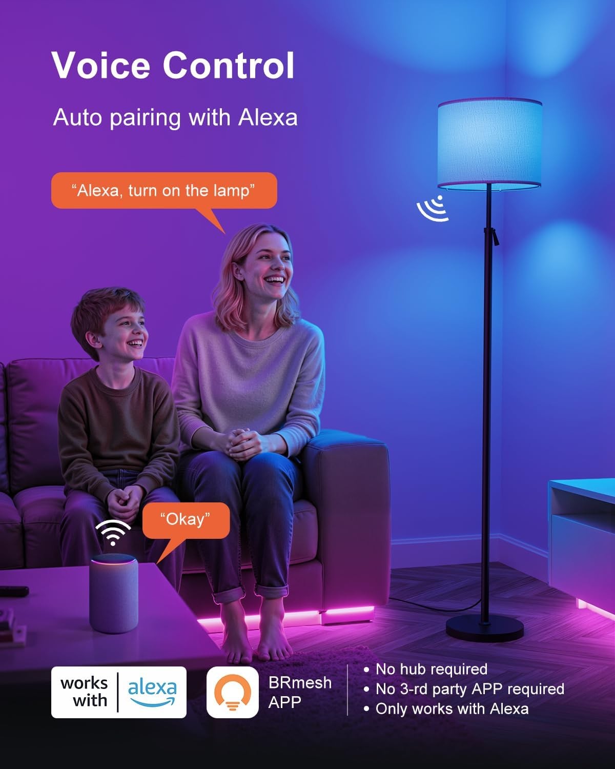 Smart RGB Floor Lamp Alexa App Control Dimmable Colour Changing Standing Lamp