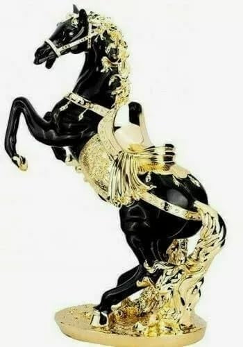 Luxury Black Gold Porcelain Horse Ornament 44cm • Art Deco Figurine Home Decor