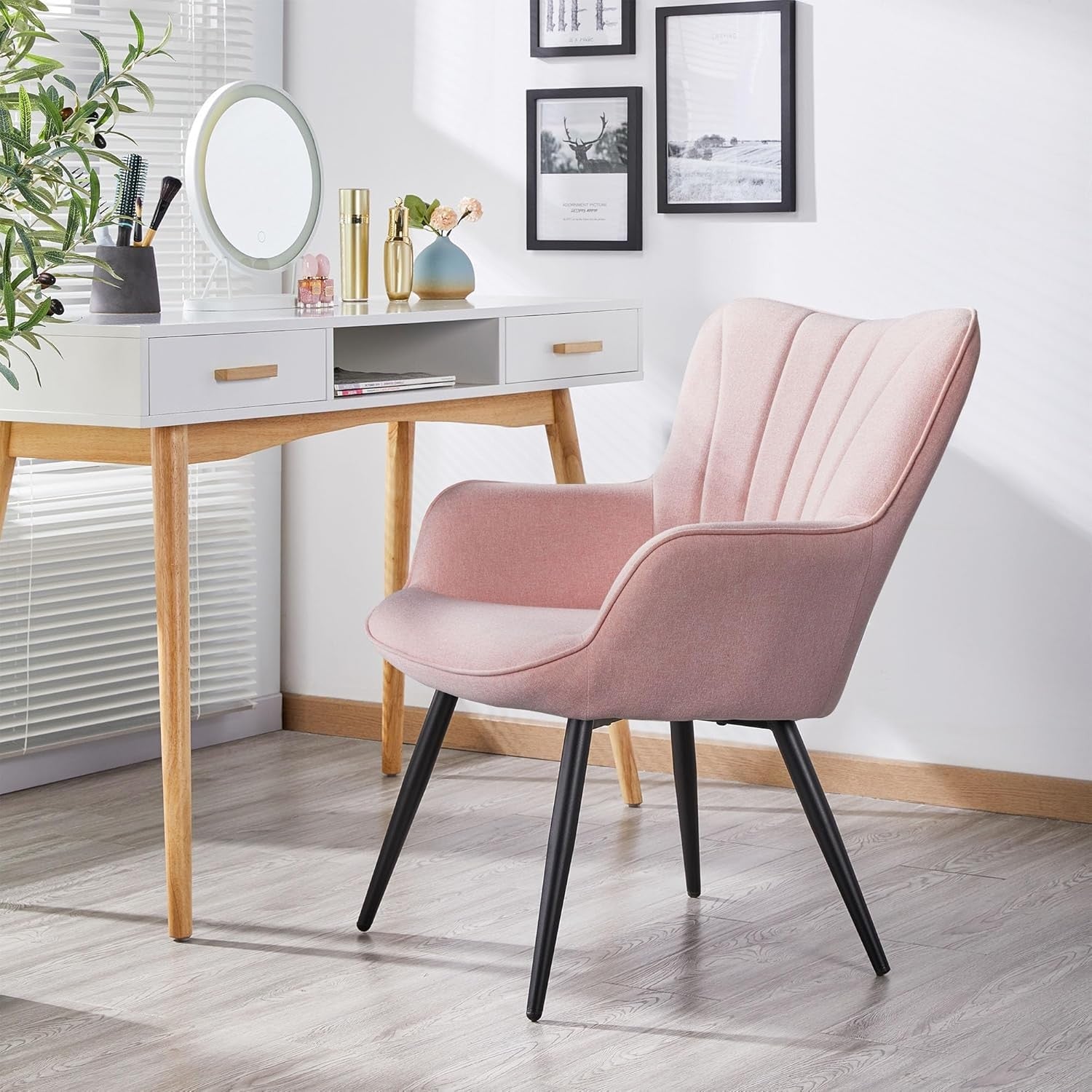 Beige Tub Chair Upholstered Accent Armchair with High Back Comfort