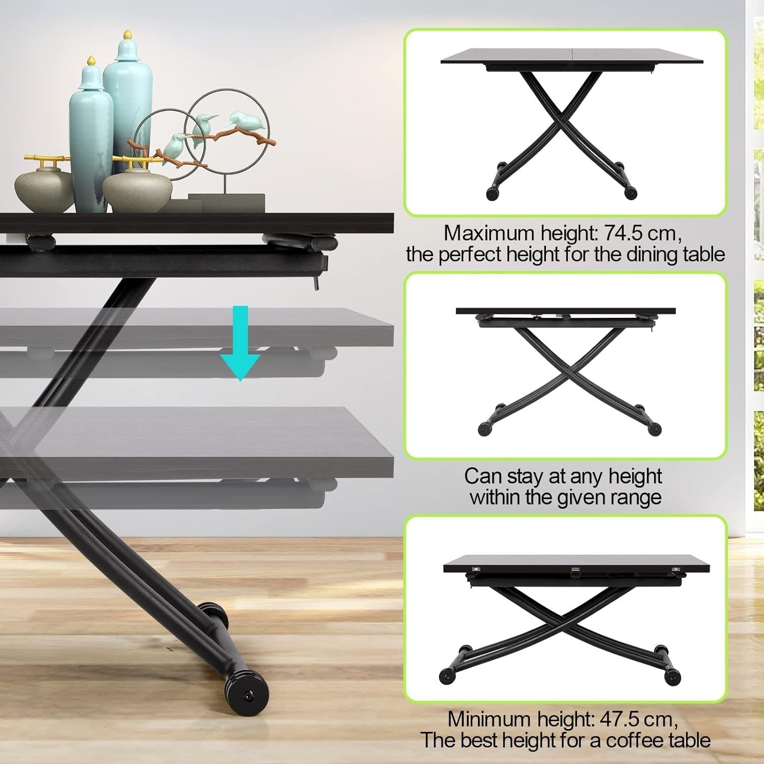Height Adjustable Expandable Space Saving Coffee Dining Table