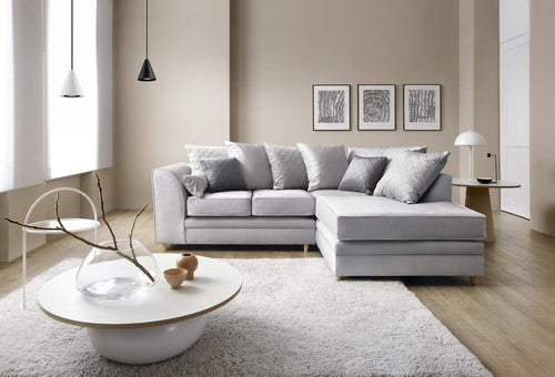 Light Grey Right Hand L Shape Corner Sofa Velvet Water Repellent Plush Comfort