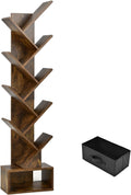10 Tier Tree Bookshelf Tall Wooden Display Rack Freestanding Storage Unit Brown