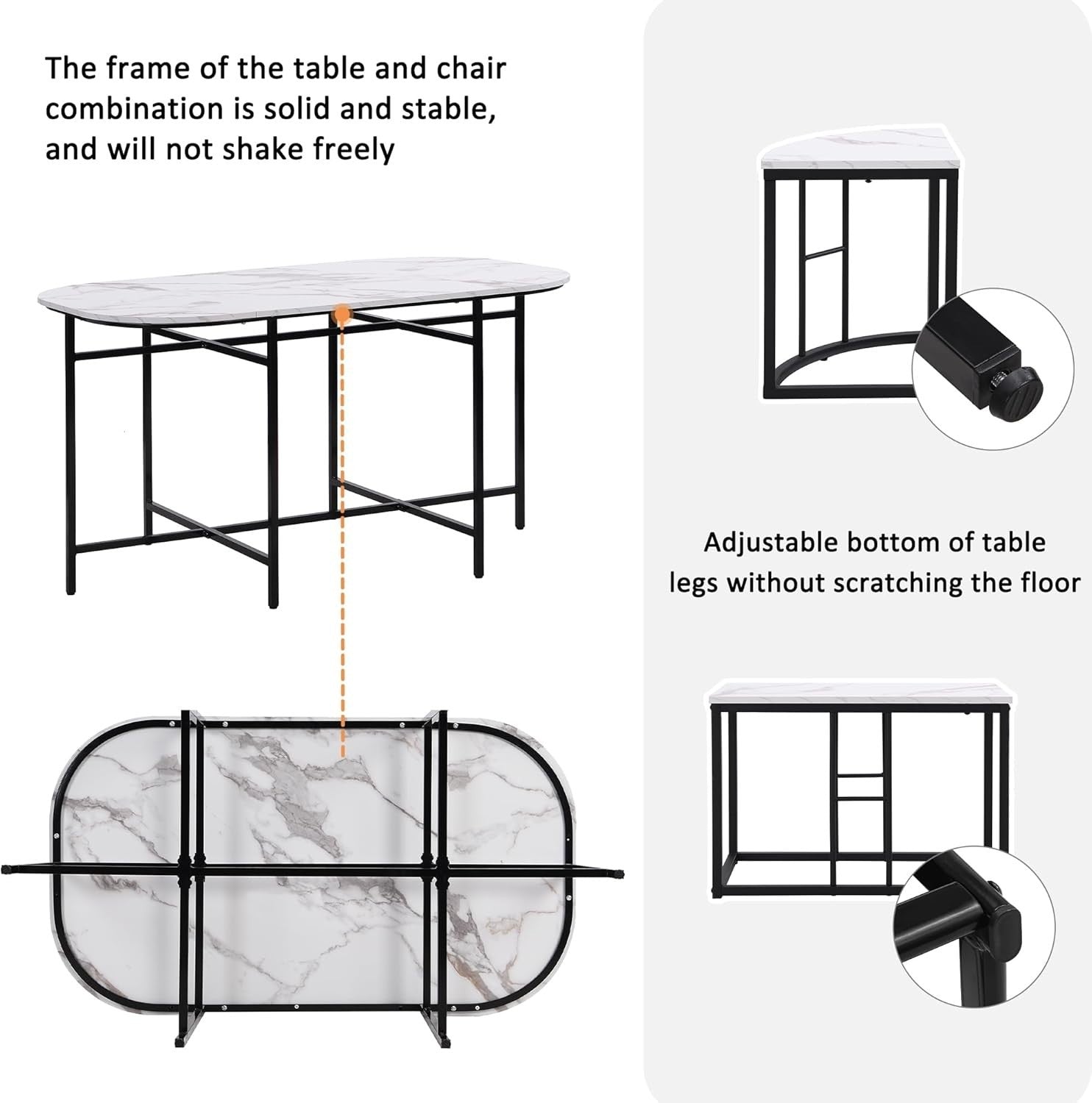 Modern 6-Seater Dining Table Set with Marble Effect Top & Cushioned Chairs