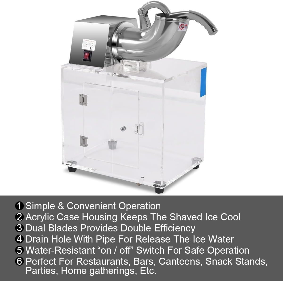 Electric Ice Shaver Snow Cone Machine Stainless Steel 1400RPM Commercial