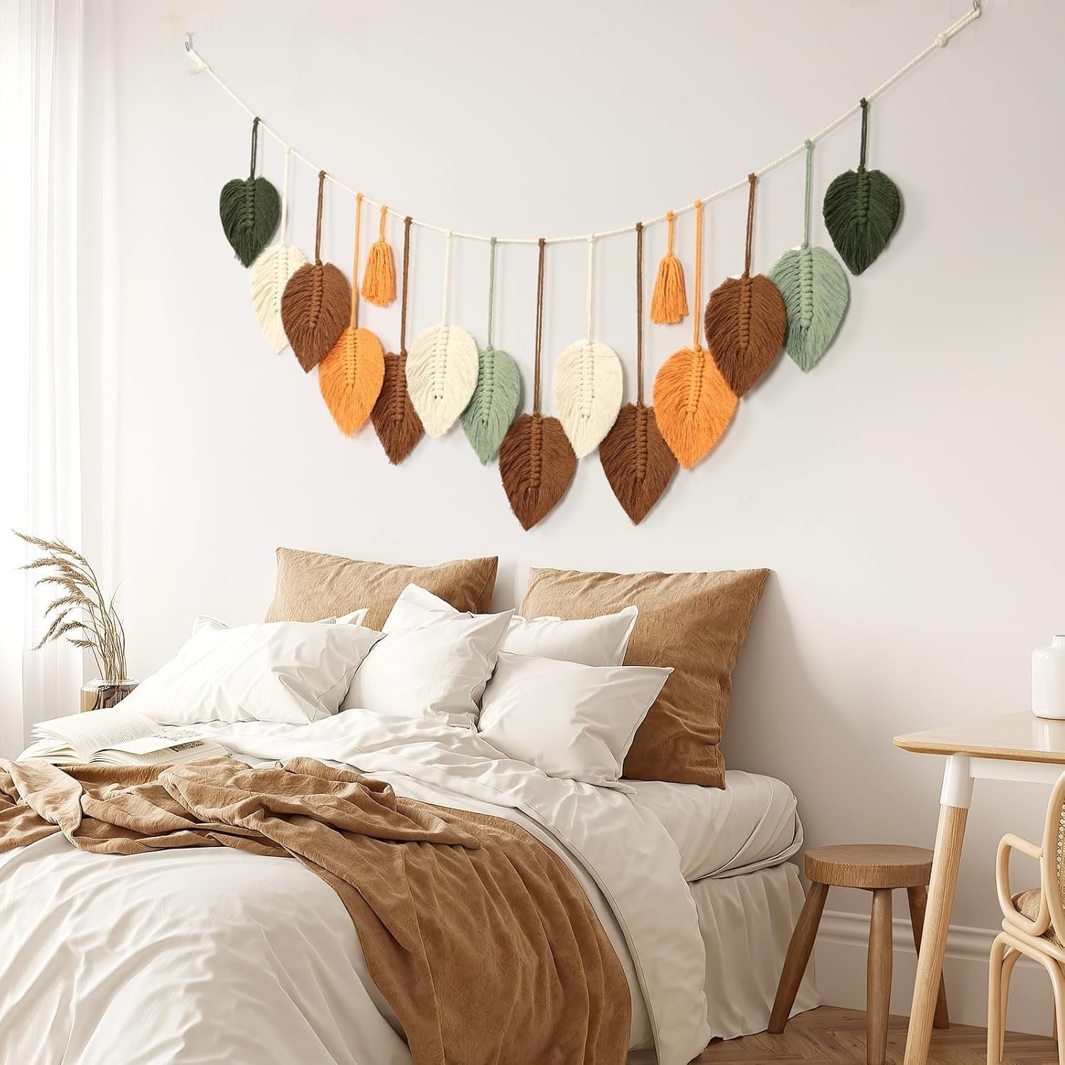 Large Macrame Leaves Wall Hanging Boho Tapestry 120x39cm