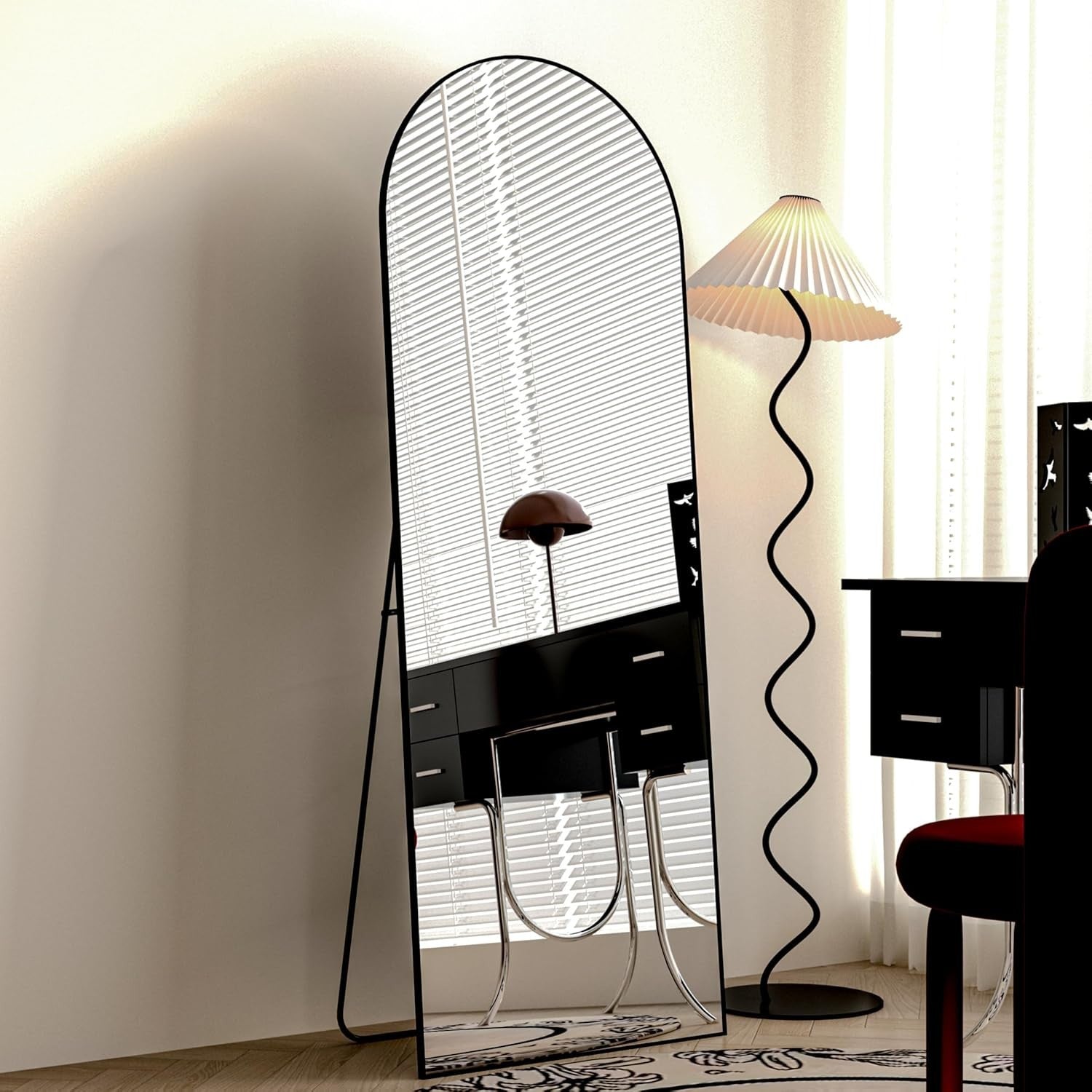 Arch Full Length Mirror 162x53cm Black Frame Wall Leaning Dressing Floor