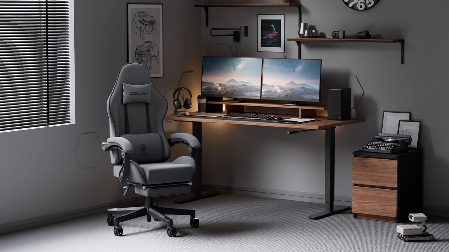 Ergonomic Gaming Chair with Footrest Massage 150kg Grey Green