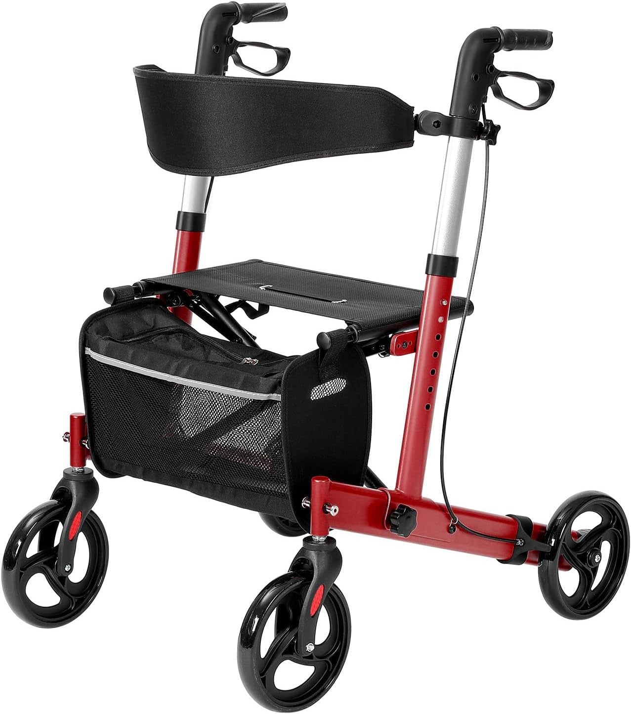 Lightweight Folding Rollator Walker 4 Wheel Seat Bag 300lb Red