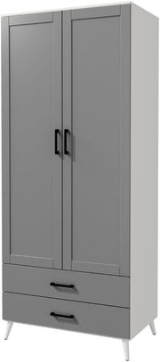 White Grey Modern Wardrobe 2 Doors 2 Drawers Bedroom Clothes Storage Unit