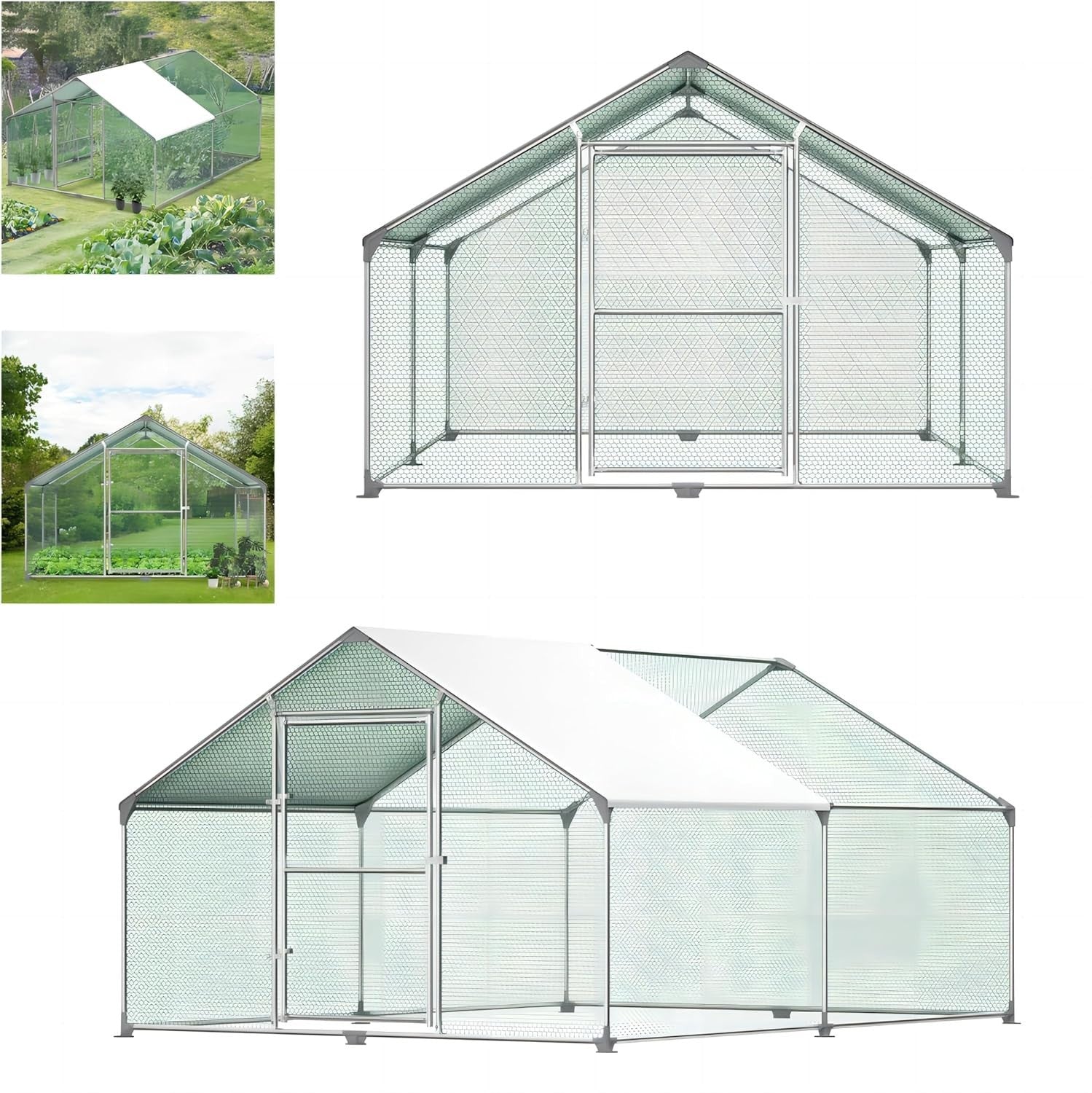 XXL Walk In Chicken Run Galvanised Steel Outdoor Pet Enclosure Roof