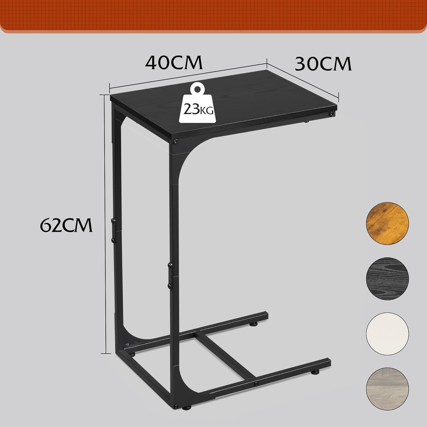 Slim C Shape Side Table Sofa Bed Desk Small Space Coffee End Table Black