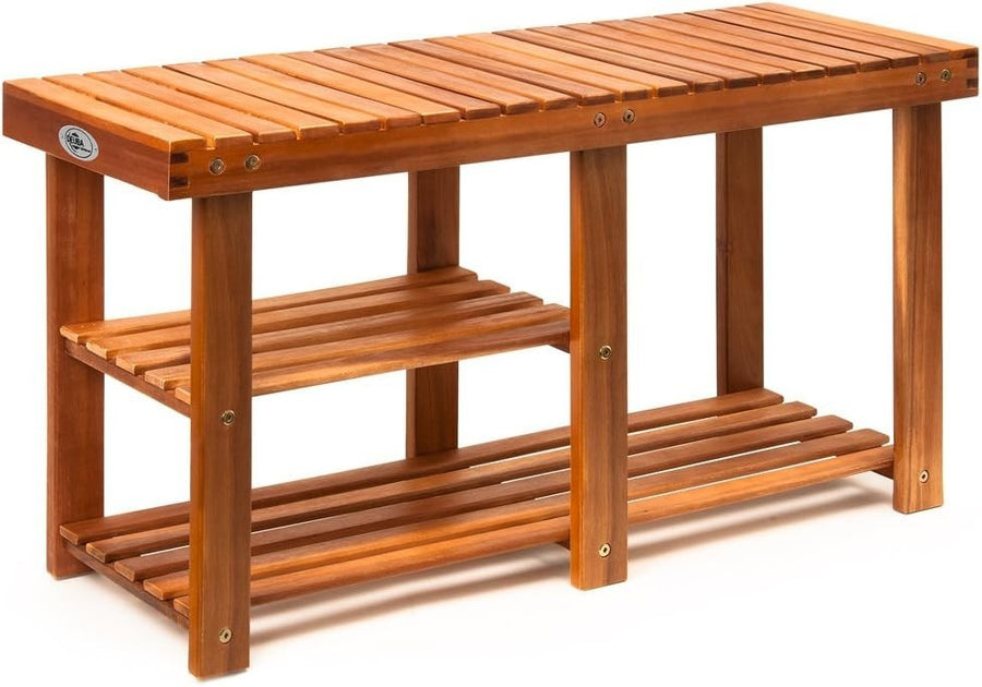 Shoe Rack with Bench, 3 Shelves, 87x45x30 cm Solid Acacia Wood Brown