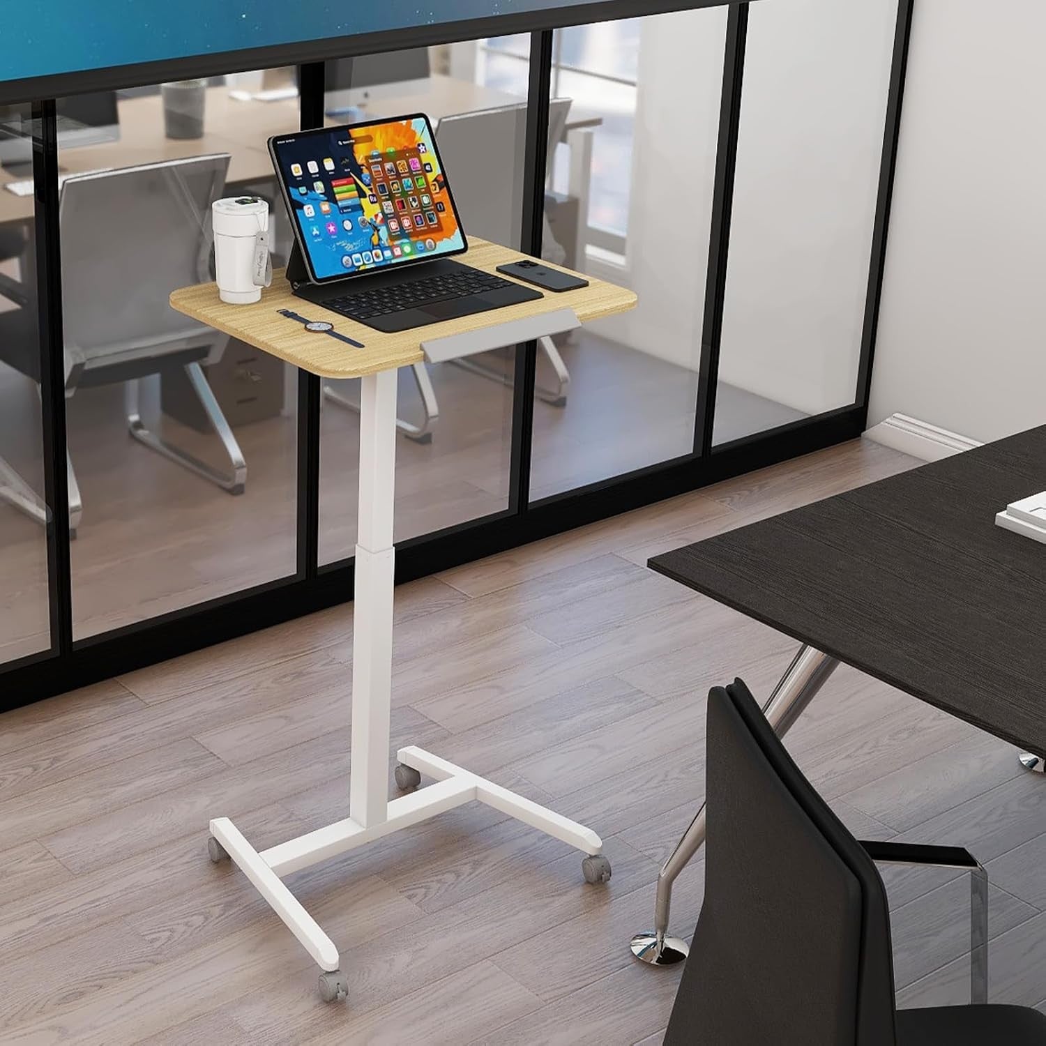Adjustable Standing Desk Laptop Table with Wheels Mobile Overbed Workstation
