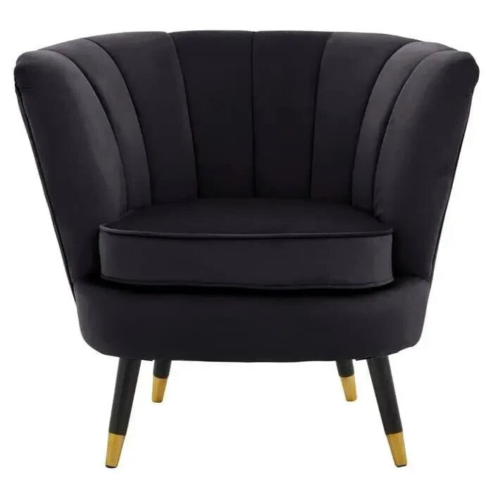 Black Velvet Shell Accent Chair Gold Tip Legs Curved Armchair Modern Seat
