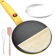 8" Electric Crepe Maker Non Stick Pancake Maker with Handle & Tray Yellow